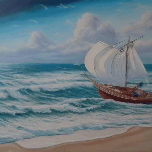 Stylized generated video of a boat on the sea
